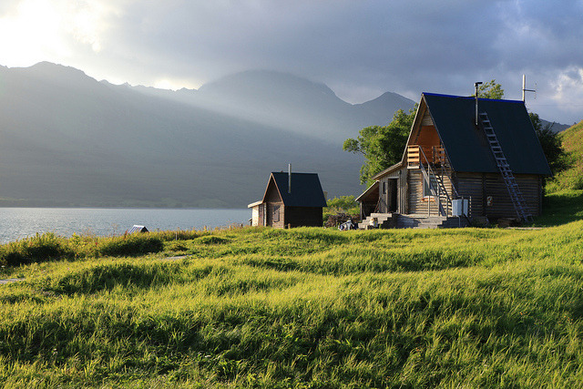 by eriagn on Flickr.Remote hut on the shores of Lake Kurilskoye in Kamchatka Peninsula, Russia.