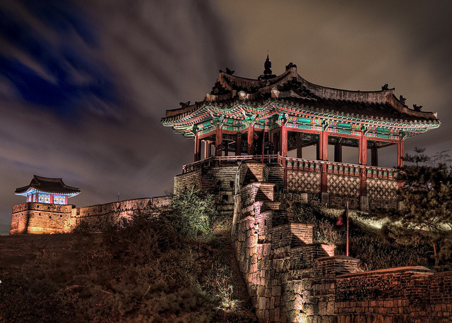 by Dapper snapper on Flickr.Night lights at Hwaseong Fortress - Suwon, South Korea.