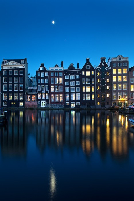 Moon over Amsterdam, The Netherlands