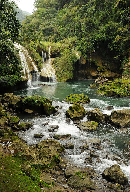 In mayan footsteps at Semuc Champey waterfalls, Guatemala