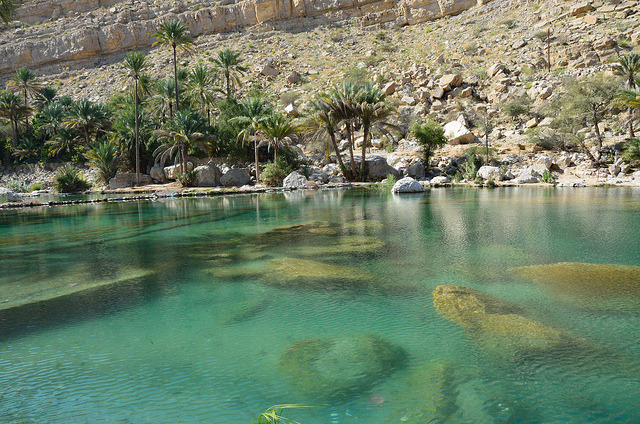 Beautiful waters of Wadi Bani Khalid oasis, Oman