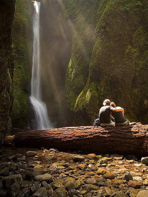 Enjoying the view at Lower Falls in Oneonta Gorge, Oregon, USA