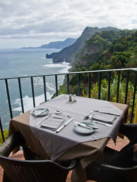 Terrace of restaurant at Quinta do Furao, Madeira Island, Portugal