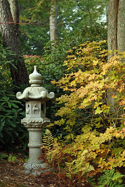 Stone lantern in Asticou Azalea Garden, Northeast Harbor, Maine, USA