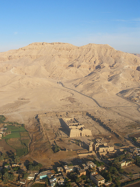 Aerial view of Medinet Habu Temple and Valley of the Queens, Egypt
