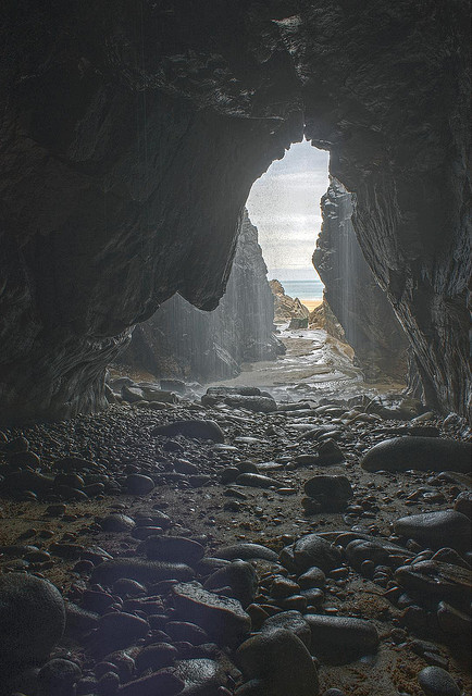 Cave behind Plemont Waterfall in Jersey Island, UK