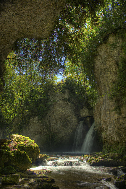 Tine de Conflens waterfall in Canton du Vaud, Switzerland