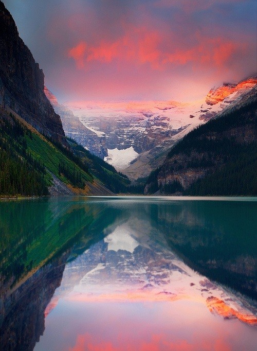Reflected Sunset, Lake Louise, Canada.