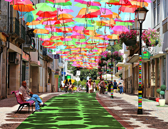 Floating umbrellas in Agueda, Portugal