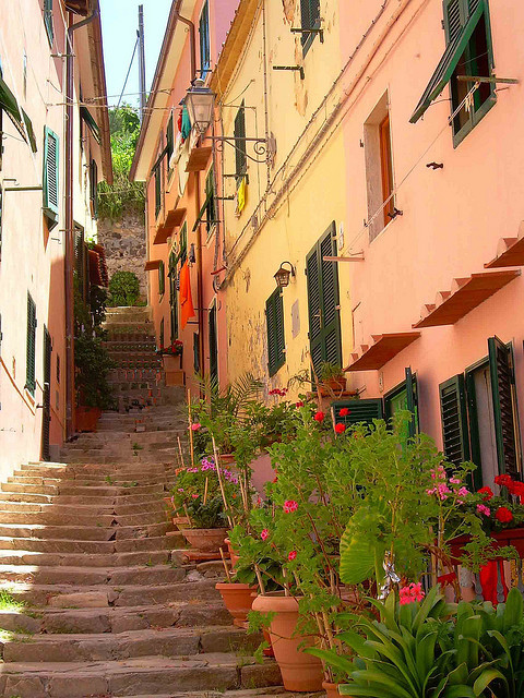 Picturesque streets of Porto Azzurro, Elba Island, Italy