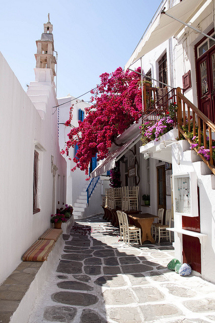 Beautiful cycladic alleys of Mykonos, Greece . For all of you who wanted Greece :)