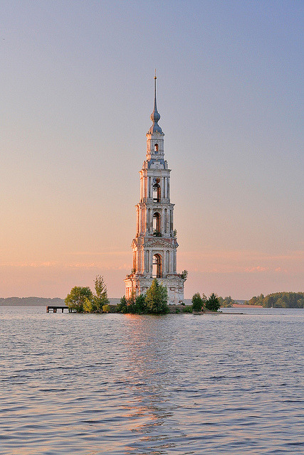 St. Nicholas belltower, part of the flooded church in Kalyazin, Russia