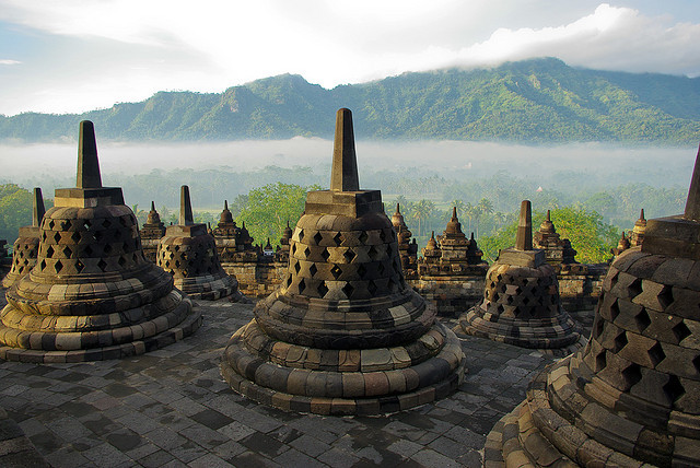 Borobudur Temple, view from the top, Java, Indonesia