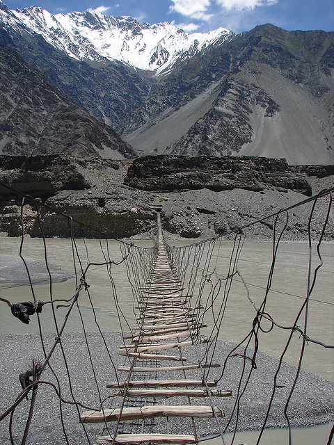 One of the most dangerous bridges in the world, Hussaini Hanging Bridge in Northern Pakistan
