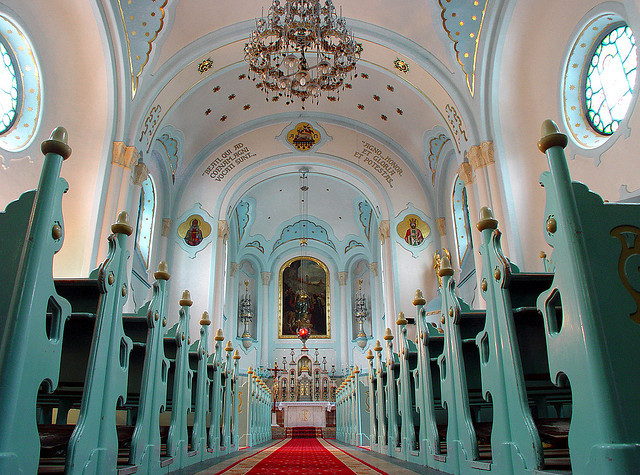Inside architecture at The Blue Church in Bratislava, Slovakia
