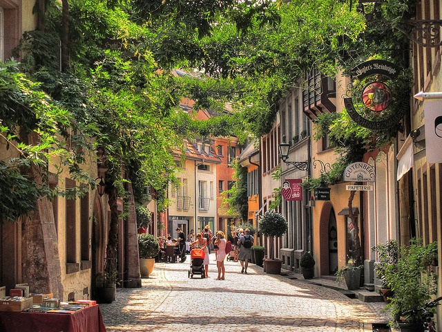 Street scene on Konviktstrasse in Freiburg, Germany