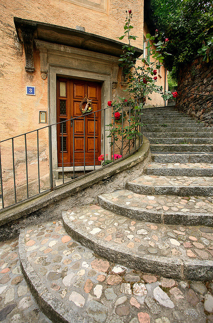 Picturesque alleys of Morcote in Ticino Canton, Switzerland