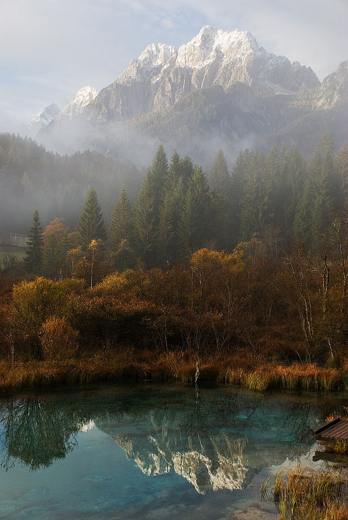 Autumn reflections at Zelenci Spring, Slovenia