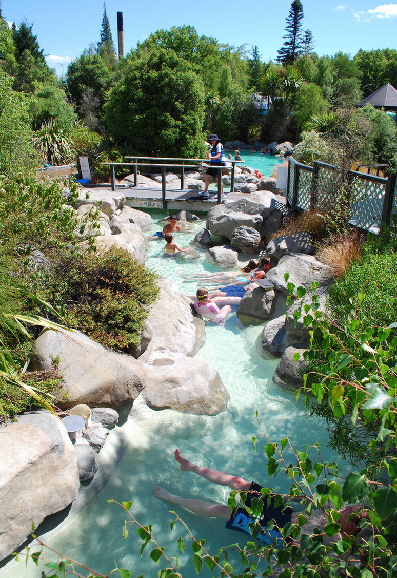 Enjoying the hot thermal pools at Hanmer Springs in New Zealand