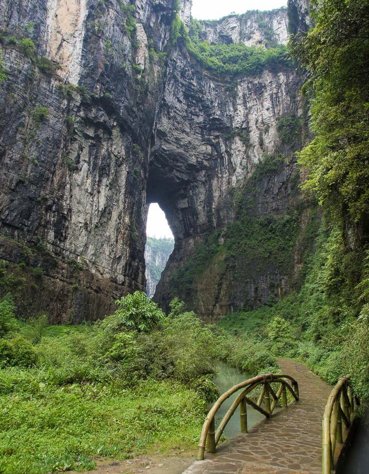 The natural arch bridges in Wulong Karst National Park, China