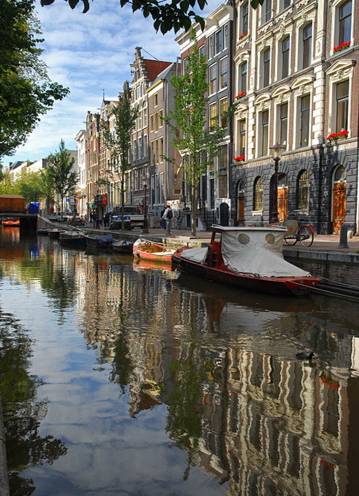 Classic canal view in Amsterdam, Netherlands