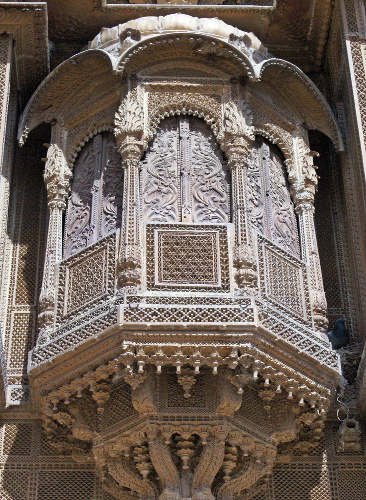 Detail on haveli window in Jaisalmer, Rajasthan, India
