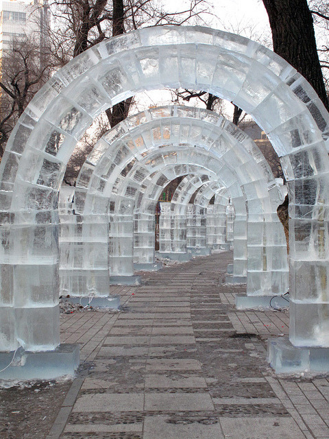 Ice arches in Zhaolin Park, Harbin / China