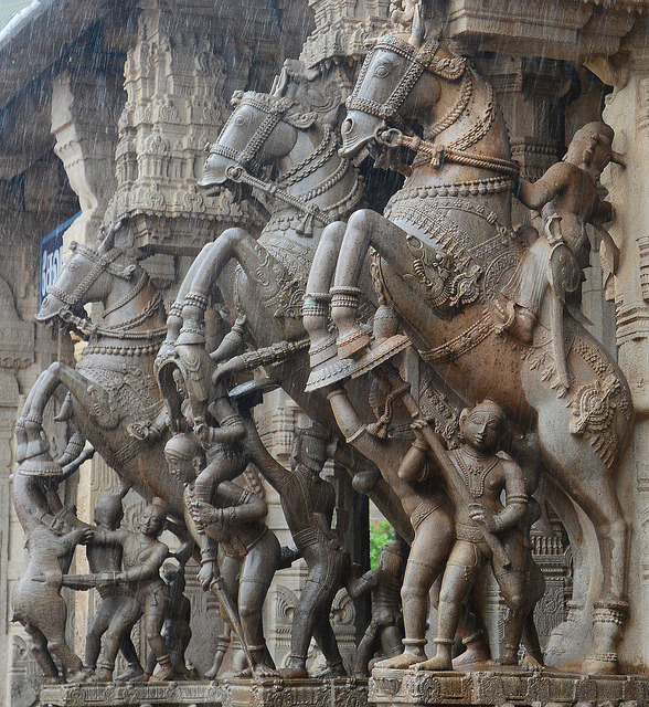 Horses in the rain at Sri Ranganathaswamy Temple / India